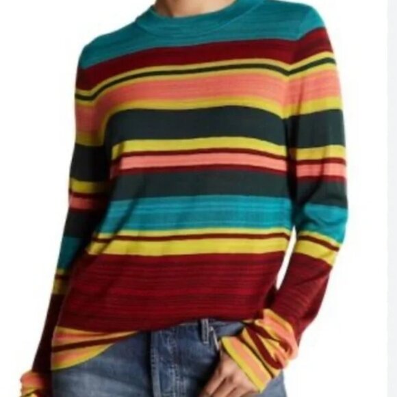 🌼🌿👒✨FREE PEOPLE Women’s Striped Boho Chic light weightPullover Sweater – Sz M - Picture 1 of 6